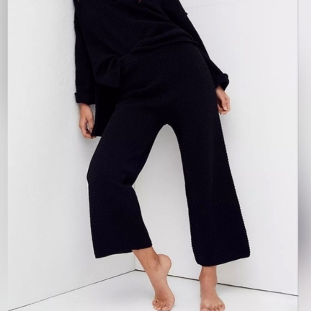 Free People Beach Black Waffle Knit Women's Pants